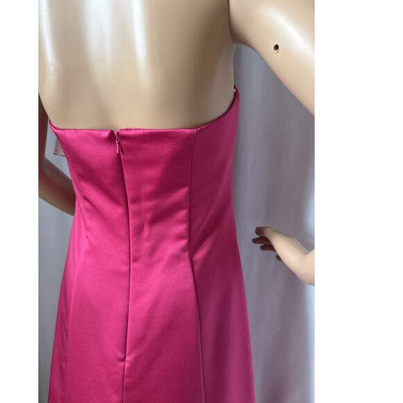 NWT David's Bridal strapless A line satin column maxi gown watermellon 8 - Picture 14 of 15